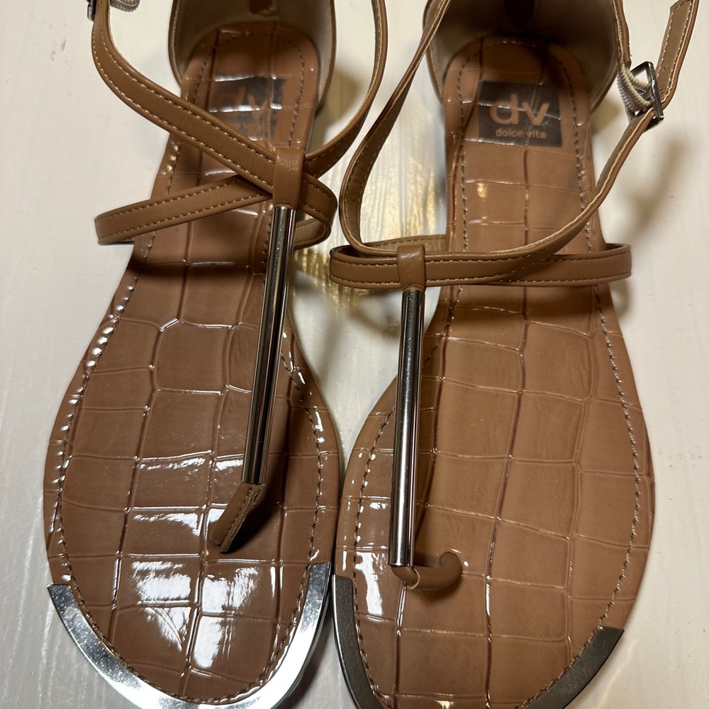 Dolce Vita Tan Crocodile Texture Sandals